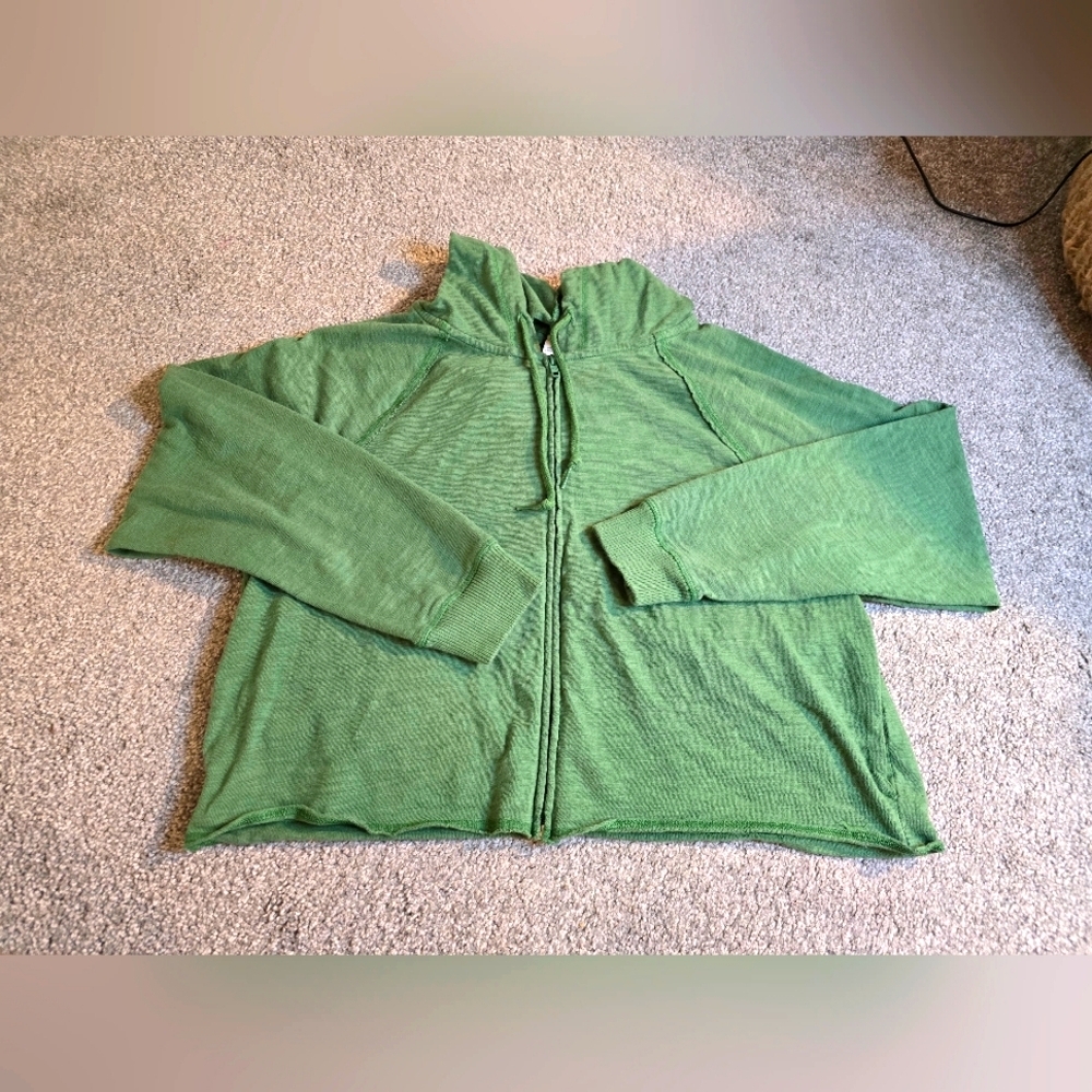 Victoria's Secret Pink Cropped Zipper Hooded Green Top Ladies Large Lightweight
